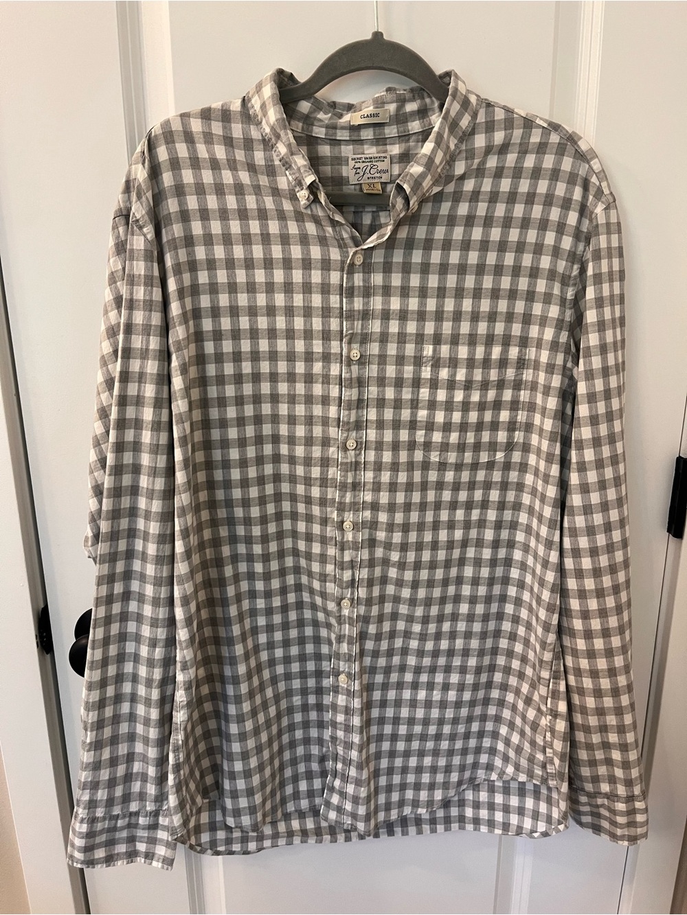J. Crew Grey and White Gingham Button-Down Shirt